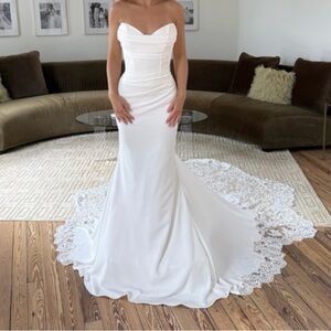 Strapless White Mermaid Wedding Gown with Lace Train